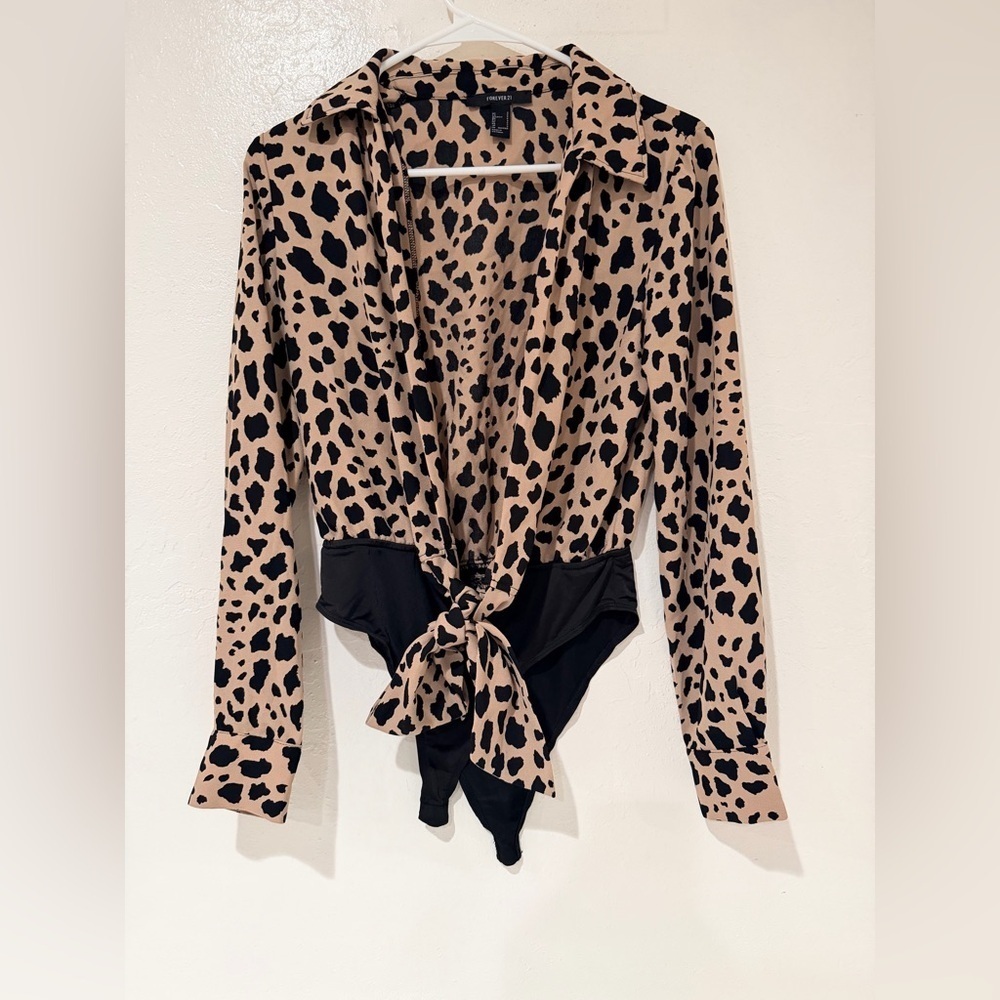 Forever 21 Animal Print Tie-Front Bodysuit